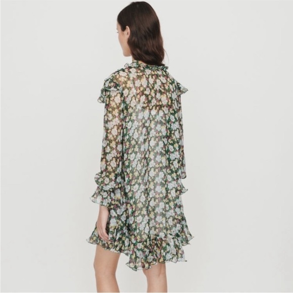 MAJE Rullina Floral Ruffle Metallic Dress/SZ medium - Picture 2 of 8